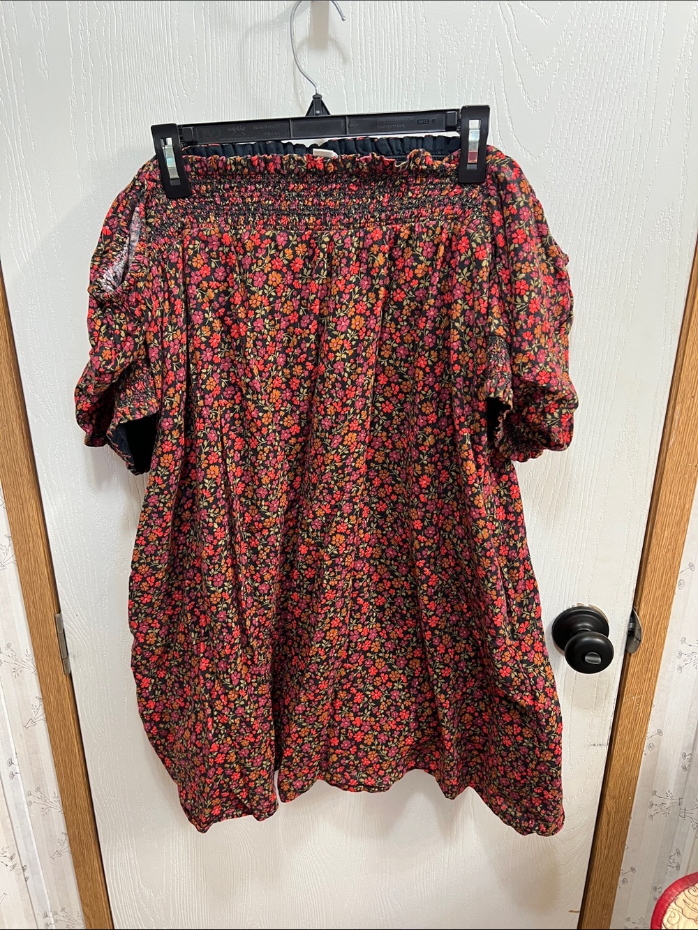 American Eagle Outfitters Black Midi Skirt with Red and Pink Floral Print